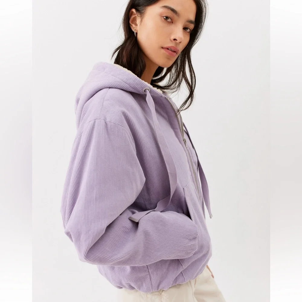 NWT UO Casey Corduroy Zip-Up Hooded Jacket Coat in Lavender - Picture 3 of 5